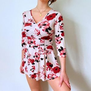 Pink floral faux wrap mini dress